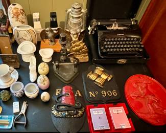 Vintage Corona Typewriter; Cast Iron Wall Plaques