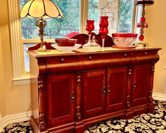 PRETTY BUFFET WITH MARBLE TOP INSERTS.