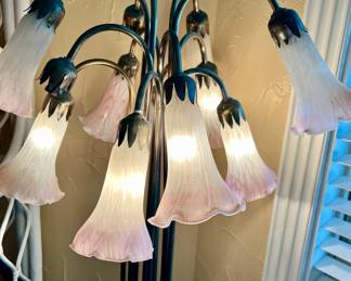 INTERESTING TULIP LAMP-A COUPLE OF GLASS SHADES ARE MISSING.