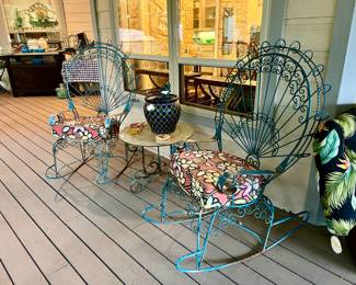 ANOTHER PEACOCK WROUGHT IRON ROCKER SET.