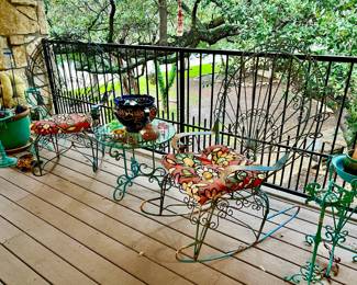 MCM SALTERINI PEACOCK ROCKERS WITH MATCHING TABLE.  WE HAVE TWO SETS!