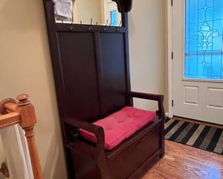 ENTRY STORAGE BENCH WITH COAT HOOKS AND MIRROR