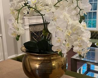 Brass center bowl with faux orchid