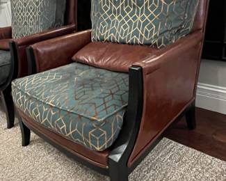 These are superb…a pair of leather and upholstered cushion armchairs!