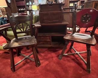ROMWEBER CHAIRS (EACH BEING ONE OF A SET OF TWO), MAGAZINE RACK AND OCCASIONAL TABLE
