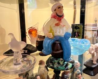 UNUSUAL MURANO FIGURINES, LALIQUE RING TRAY AND OTHER TREASURES