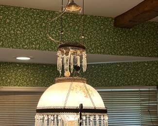 ANTIQUE KEROSENE HANGING FIXTURE ELECTRIFIED