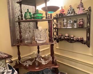 CRYSTAL STEMWARE, STEUBEN GLASS, EMERALD GREEN GLASS AND FINE CHINA FIGURINES