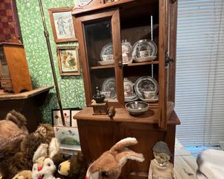 ANTIQUE CHILDS CHINA CABINET WITH DISHES