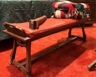 WONDERFUL VINTAGE ROMWEBER BENCH WITH LEATHER CUSHION ( LEG ON TOP GOES TO SOMETHING ELSE)