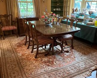 DINING ROOM - table and chairs, buffet, sideboard, china cabinet & lovely Iranian 12x15 Tabriz rug