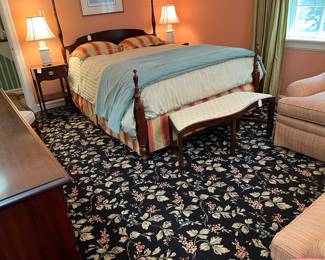 MASTER BEDROOM WITH 4 POSTER QUEEN BED AND THIS 12 x 15’ BOUND ROOM SIZE CARPET IS AVAILABLE