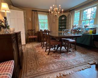 DINING ROOM - table and chairs, buffet, sideboard, china cabinet & beautiful rug