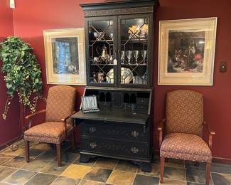 Fabulous Chinoiserie Lighted Secretary Bookcase 