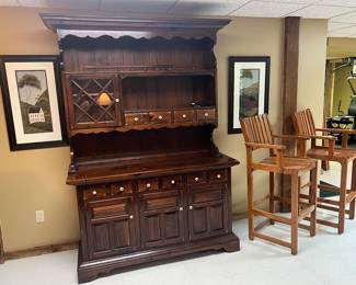 DARK STAINED PINE HUTCH