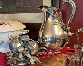 Neiman Marcus Candle Holder and Water Pitcher w/ Wildlife Motif 