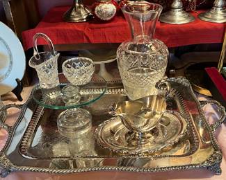 Fancy Silverplate, Waterford, and Crystal Dessert Stand