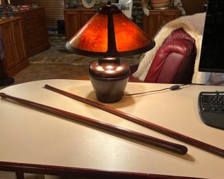 African walking sticks and Van Erp style lamp