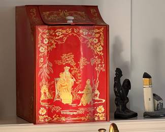 Antique tole tea bin