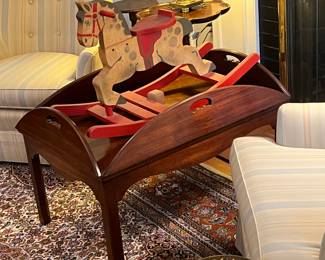 Butlers tray table and Vintage Childs rocking horse