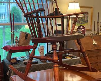 CUSTOM MADE WINDSOR ROCKER BY J. BROWN OF LINCOLNVILLE, MAINE