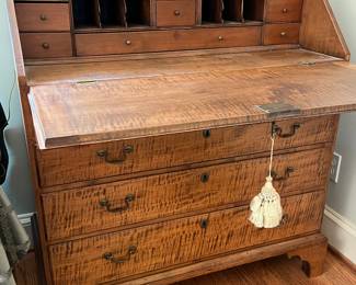 EARLY TIGERWOOD MAPLE WRITING DESK