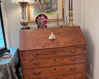 EARLY TIGERWOOD MAPLE WRITING DESK