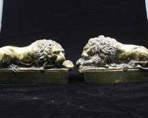 ANTONIO CANOVA 1757-1822 ANTIQUE LION BOOKENDS