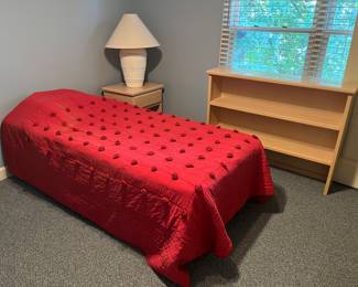 Shelf fits on desk in previous photo.  Matching twin headboard also available.