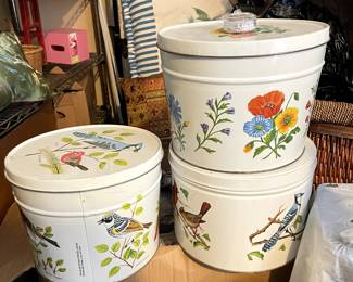 Vintage Tins of Various Types- floral and bird set- more sets to see