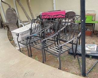 Yard ornaments, Chairs, Swing Set, Basektball hoops, Tables, benches