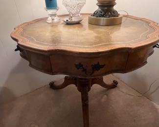 Leather top prior table with drawer