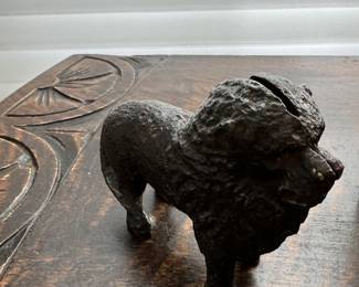 Antique Cast Iron Lion Coin Bank.