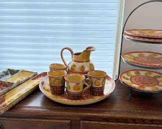 NEIMAN MARCUS MADE IN ITALY. Set Includes 4 Dinner Plates, Round Platter, Round Bowl, Set of 4 Mugs, Pitcher, Olive Tray & Divided Tray. Photo 3 of 3.