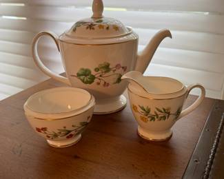MINTON Meadow Bone China. Set Includes: 6 Bread & Butters, 6 Saucers & Set of 7 Cups, Tea Pot, Cream & Sugar, 2 Serving Trays. Photo 1 of 4.