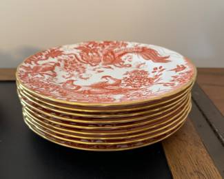 ROYAL CROWN DERBY "Red Aves" English Bone China. Set Includes: Teapot, Cream & Sugar, Set of 9 Tea Cups Set of 8 Saucers, Set of 9 Luncheon / Salad Plates
Serving Tray & Bowl. Photo 3 of 5.