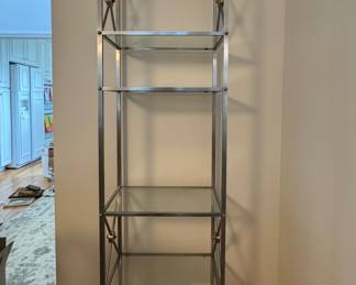 Rams Head 6-Shelf Metal & Glass Etagere with Hoof Feet. Measures 18" W x 31" D x 78" H. Photo 1 of 5.