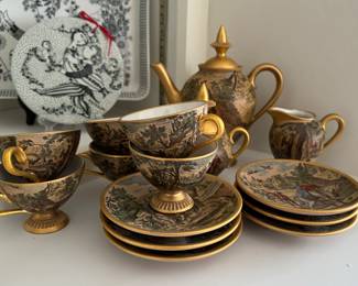 Italian Ceramica Florentine Decoro Giotto Tea Service. Set Includes: Tea Pot, Cream & Sugar, Set of 6 Tea Cups & Sauces. Photo 1 of 3.