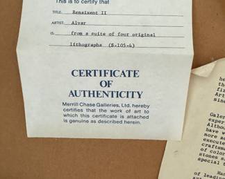 "Renaixent 1 - 1V," Suite of 4 Lithographs & Conceptual Poster by Sunol Alvar Signed By Artist. Edition 78/185. Each Measures 21.25" x 29" Inside Mat; 30" x 38.5" Including Frame. Photo 5 of 8.