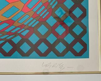 Victor Vasarely, "Okta Sara" Serigraph #203/205. Signed By Artist. Measures 33.5" x 31" Including Frame. Photo 2 of 3.
