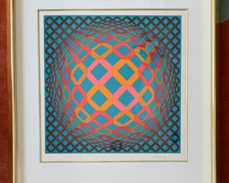 Victor Vasarely, "Okta Sarga" Serigraph #203/205. Signed By Artist. Measures 33.5" x 31" Including Frame. Photo 1 of 3.