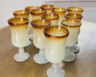 Set of 12 1930s Napoleone Martinuzzi Murano Amber Seafoam Aperitif Glasses. Photo 1 of 2.