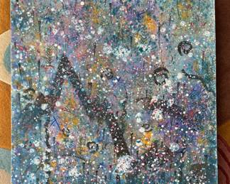 Felix Vigel ( Jicarilla Apache/Jemez Pueblo), "Flight of the Monarchs," Signed on Back By Artist. Measures 24" x 24". Photo 1 of 3.