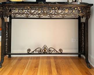 Iron Scroll "Lyric" Style Console with Marble Top. Photo 1 of 5.