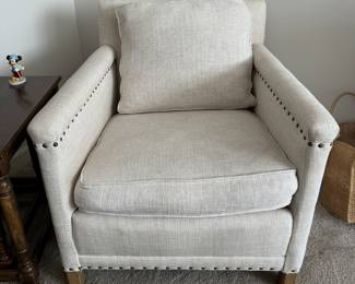 Crate & Barrel Club Chair with Nailhead Trim & Matching Ottoman. Photo 1 of 4.