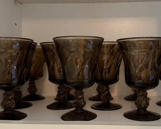 Vintage Fostoria Glass Jamestown Brown. Pieces Include: Set of 12 Juice Glasses, Set of 12 Sorbet & Set of 12 Salad Plates. Photo 1 of 2.