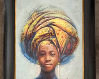 Portrait of a Woman, Clement Nwafar Measures 29" x 38" Without Frame; 37" x 46.5" Including Frame. Signed By Artist. Photo 1 of 2.