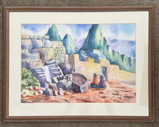 Peru Watercolor. Signed by Artist. Photo 1 of 2.