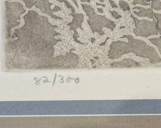 Polly Chase, "Owls," Woodcut #82/300. Signed & Numbered. Measures 13" x 15.5" Not Including Frame; 21" x 24" Including Frame. Photo 1 of 4.