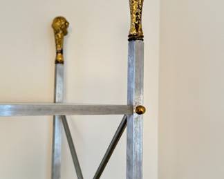Rams Head 6-Shelf Metal & Glass Etagere with Hoof Feet. Measures 18" W x 31" D x 78" H. Photo 3 of 5.